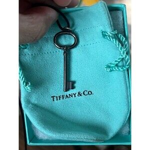 Tiffany & Co. Silver & Titanium Oval Key Pendant Necklace New Unworn Authentic